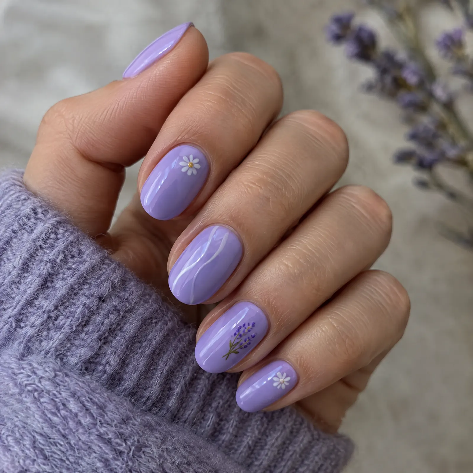 Лавандовое покрытие с nail-артом
